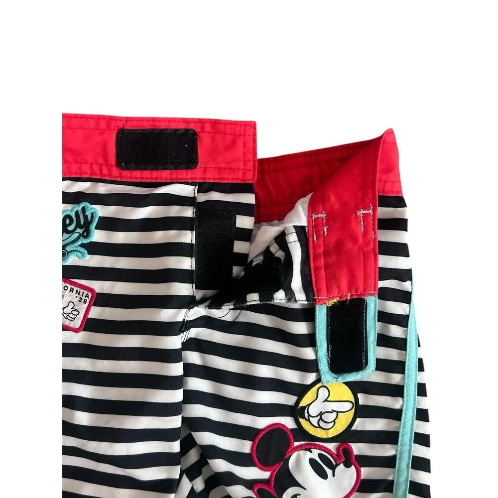 Disney Store Mickey‎ Mouse Swim Trunks Shorts Boy Size 4 Striped Patches Lined